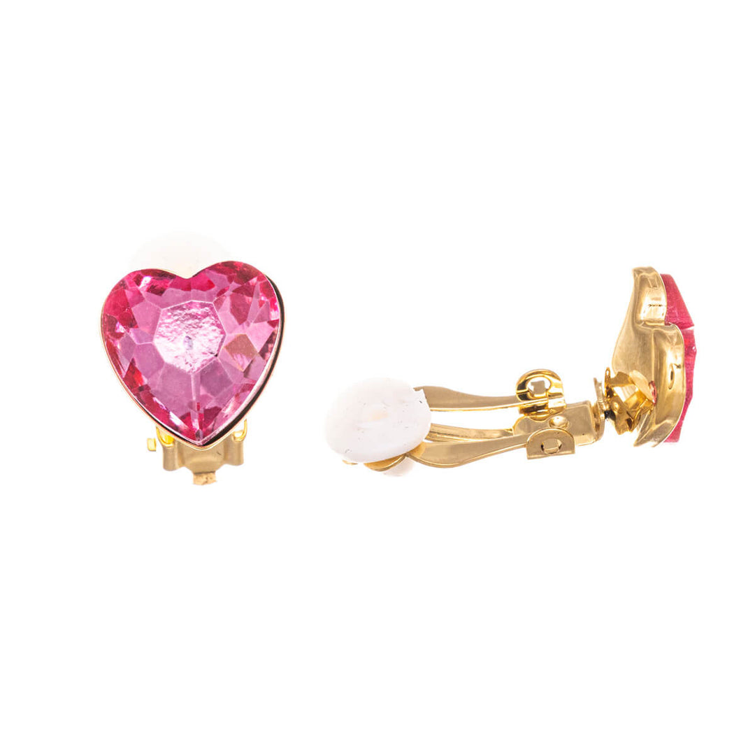 Rhinestone heart clip-on earrings (Steel 316L)