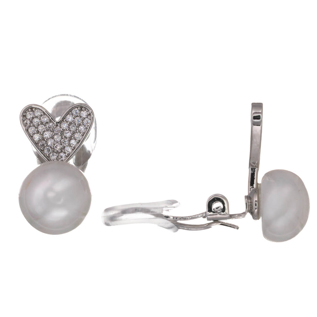 Zirconia heart bead Clip-on earrings