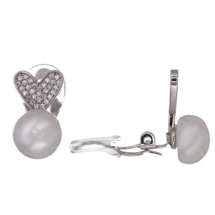Zirconia heart bead Clip-on earrings