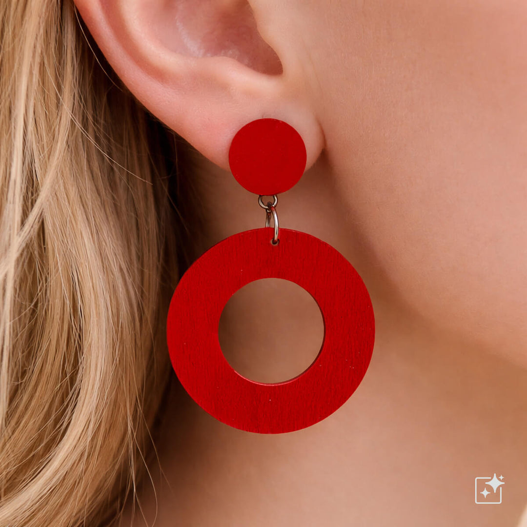 Round wooden Clip-on earrings (Steel 316L)