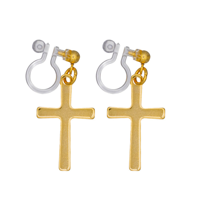Hanging cross Clip-on earrings - surgical steel (316L)