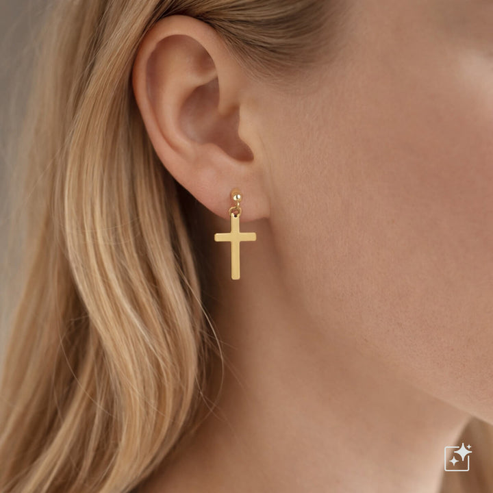 Hanging cross Clip-on earrings - surgical steel (316L)