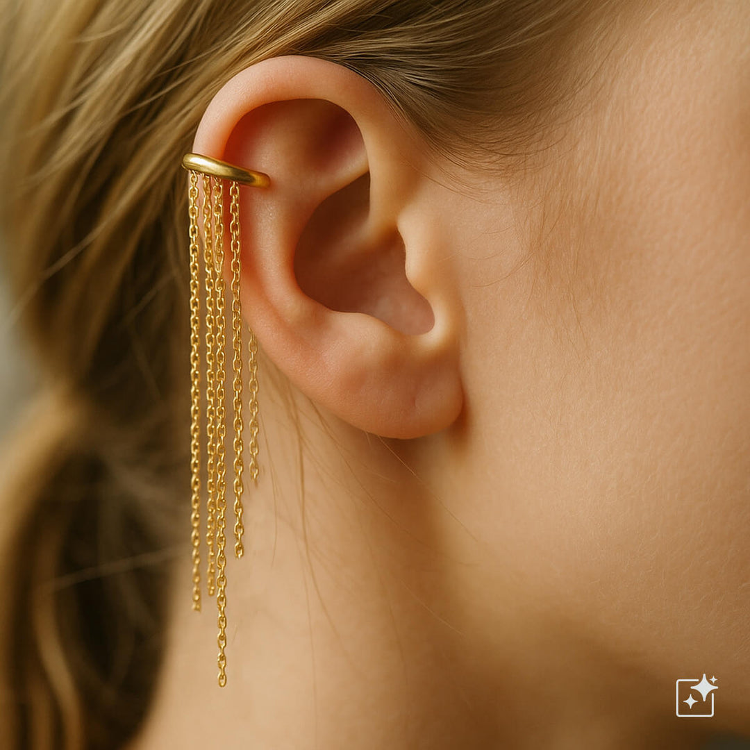 Långa kedjor ring öronmanschett med brosk (Stål 316L)