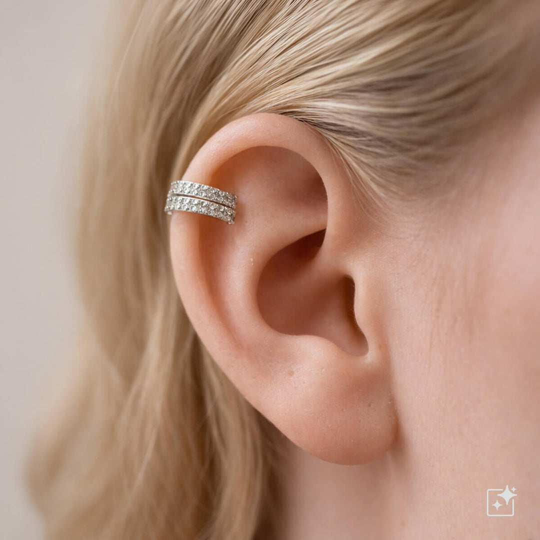 Zirkonia verzierter zweireihiger Rust-Ohrring Ear Cuff
