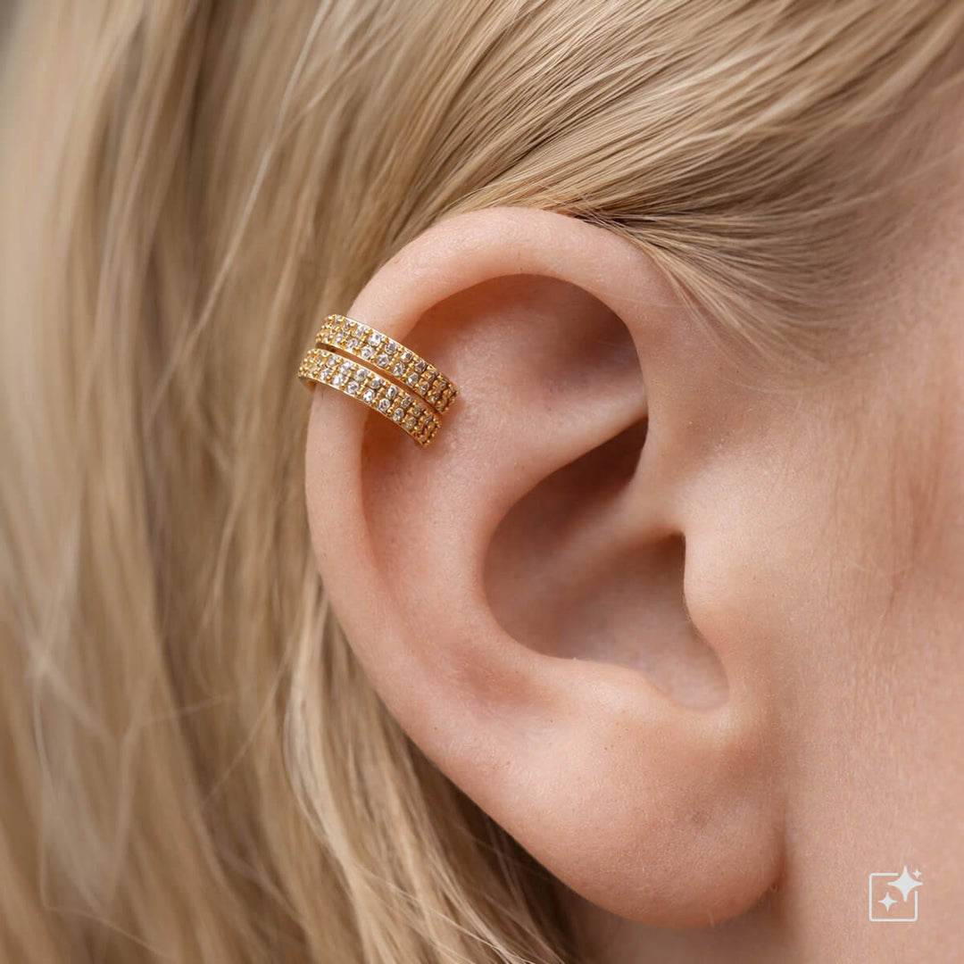 Zirkonia verzierter zweireihiger Rust-Ohrring Ear Cuff