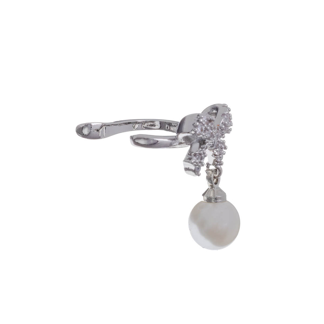 Zirconia bow rustic necklace pearl pendant ear cuff