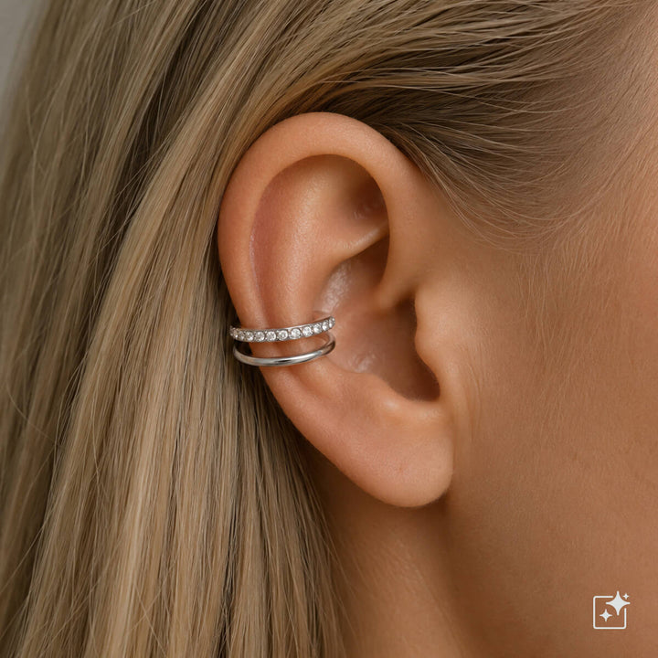 Zweireihiger Ear Cuff mit Zirkonia-Steinen (Edelstahl 316L)
