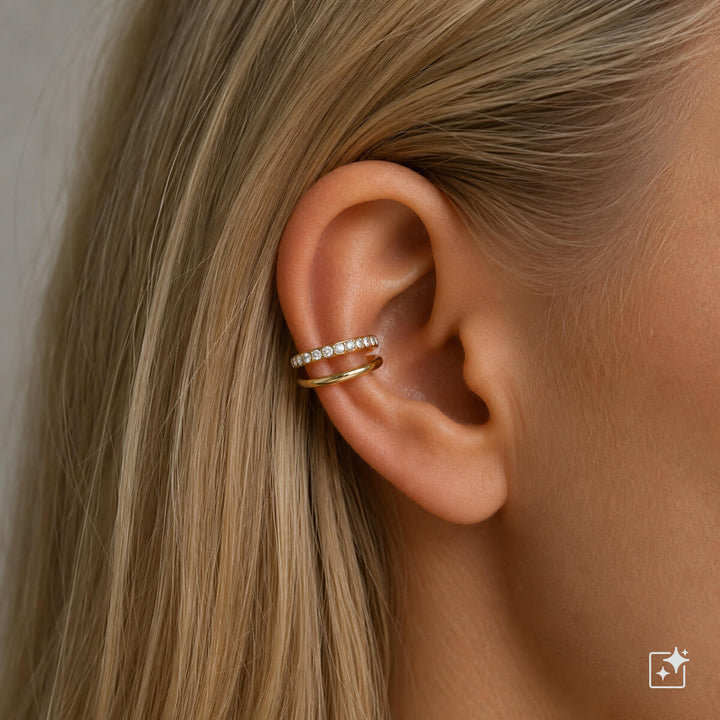 Zweireihiger Ear Cuff mit Zirkonia-Steinen (Edelstahl 316L)