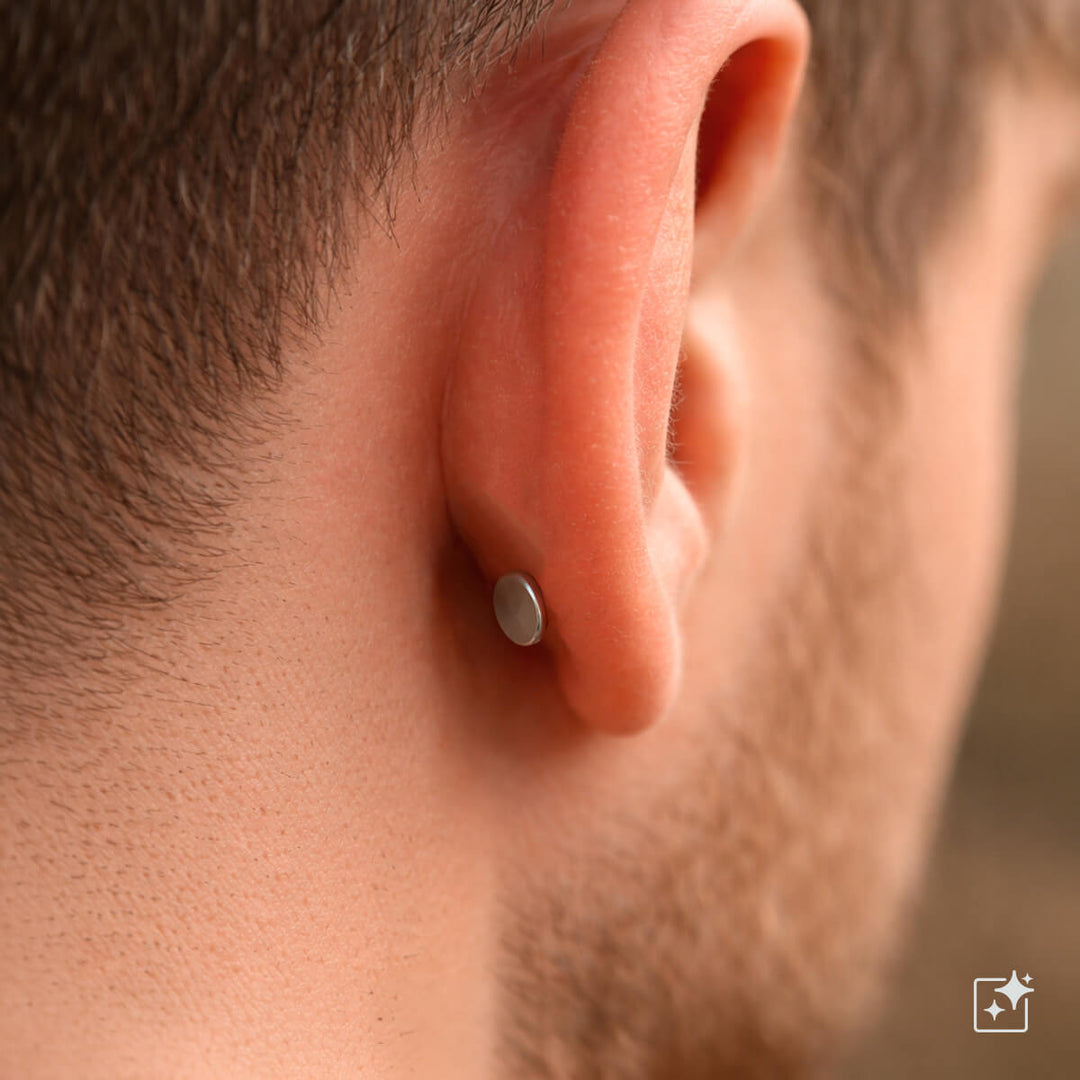 Round zirconia magnet earrings 8mm (steel 316L)