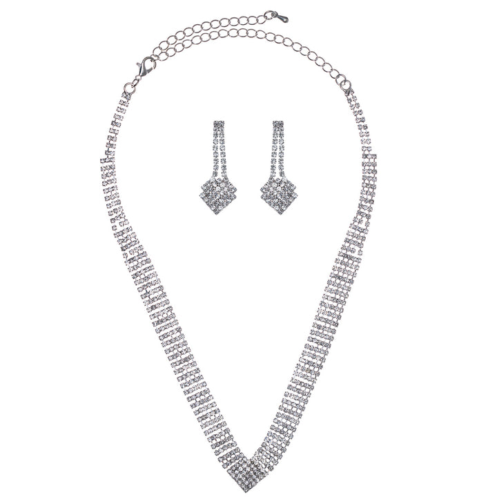 V-shaped rhinestone festive necklace + earrings