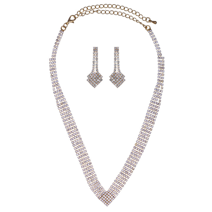 V-shaped rhinestone festive necklace + earrings