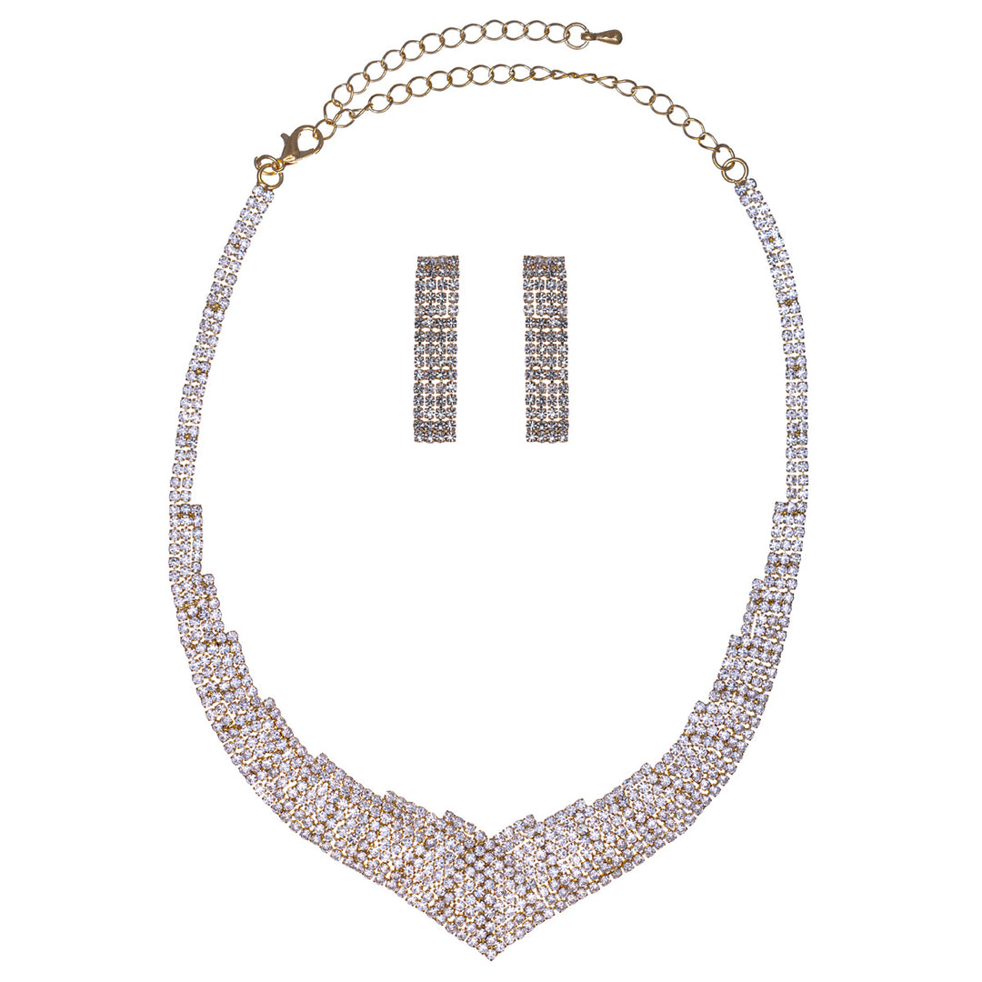 V-shaped rhinestone festive necklace + earrings