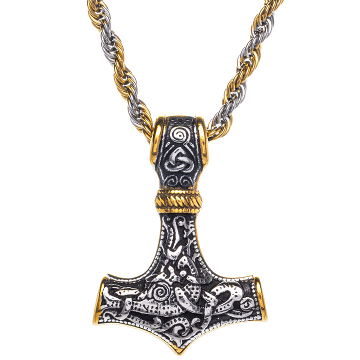 King's zweifarbiger Mjölnir Thors Hammer Anhänger Halskette (Stahl 316L)