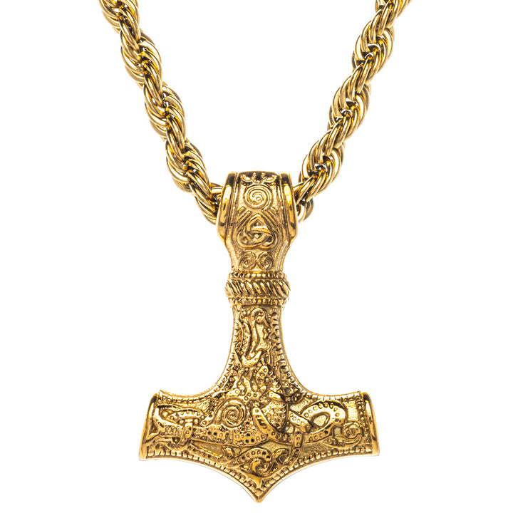 Gold Mjölnir Thor's Hammer Anhänger Halskette (Stahl 316L)