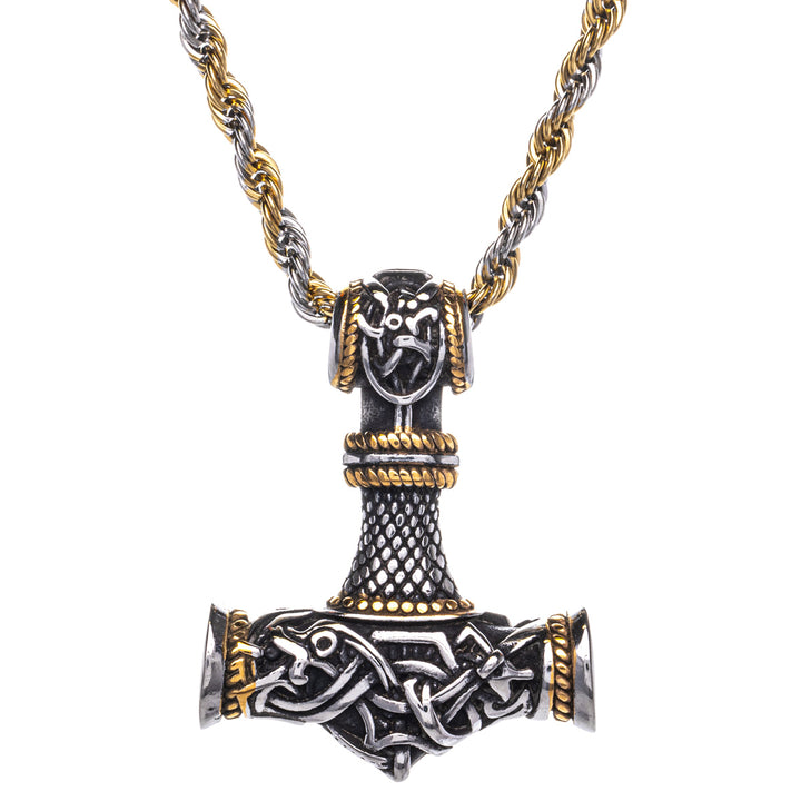 Two-tone Mjölnir Thor's hammer pendant necklace (Steel 316L)