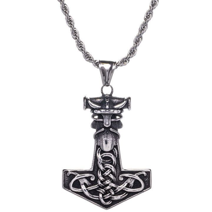 Kette verziert Mjölnir Thors Hammer Anhänger Halskette (Stahl 316L)