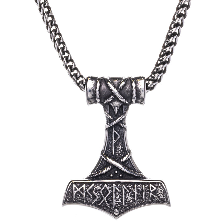 Dornenhammer Mjölnir Anhänger mit Halskette (Stahl 316L)