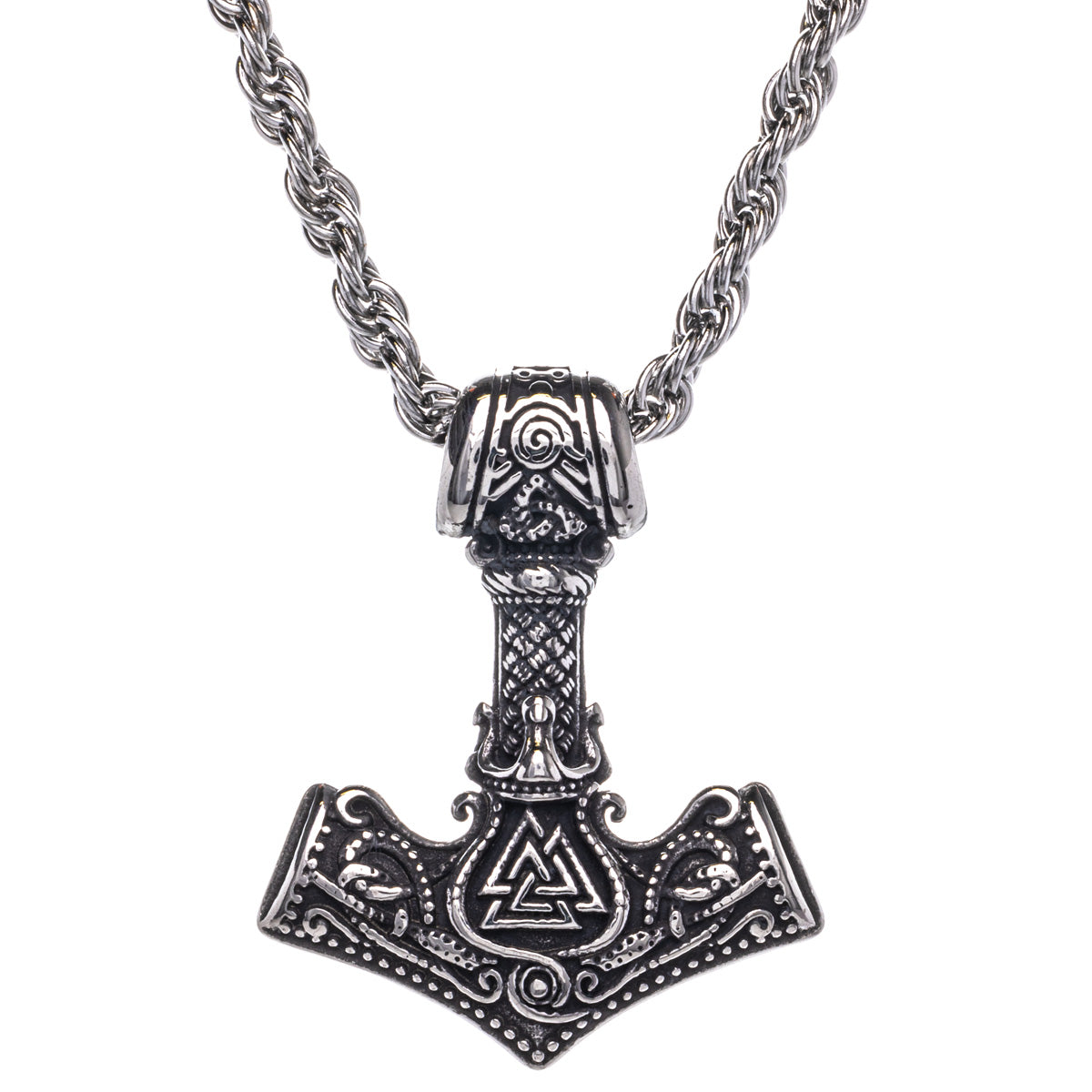 Thorin vasara Mjölnir riipus kaulakoru Valknut-symbolilla (Teräs 316L)