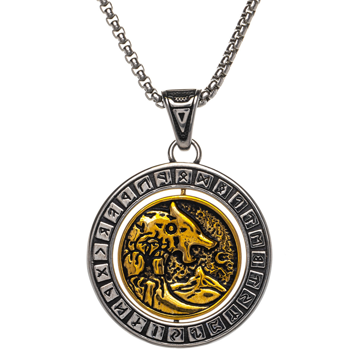 Rotating Fenrir wolf pendant necklace with pendants (Steel 316L)
