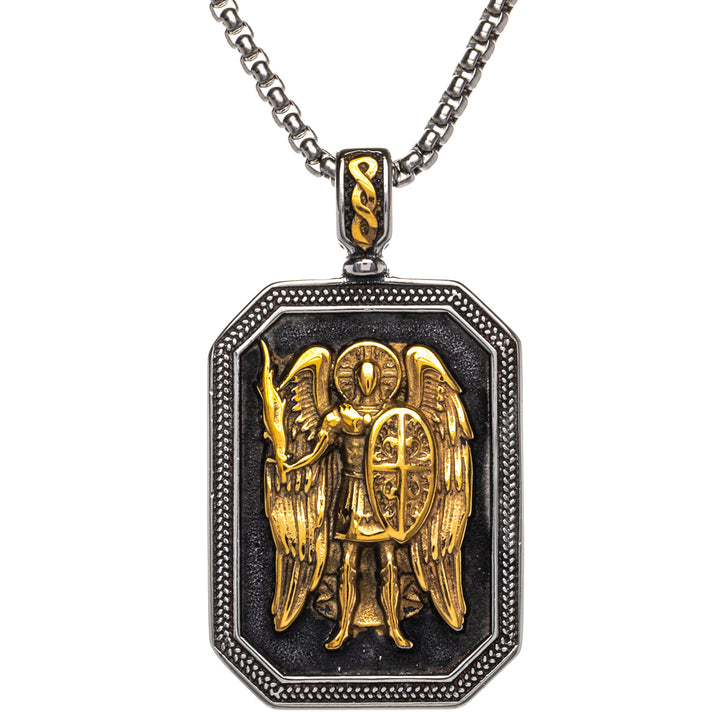 Gold St. Michael's Schutzengel Anhänger Halskette (Stahl 316L)