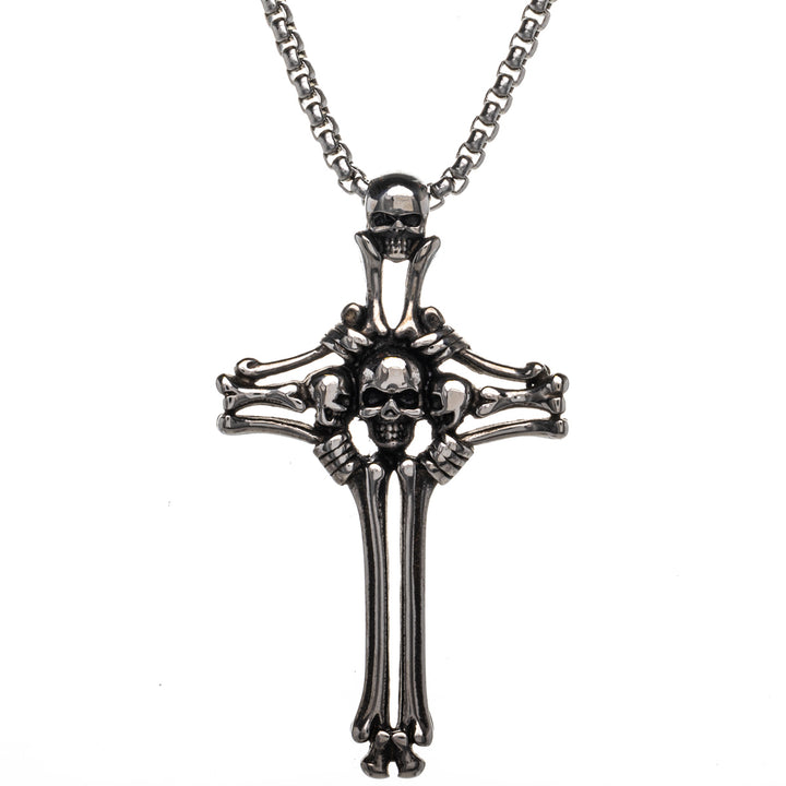 Wikinger Kreuz Totenkopf Kreuz Anhänger Halskette (Stahl 316L)