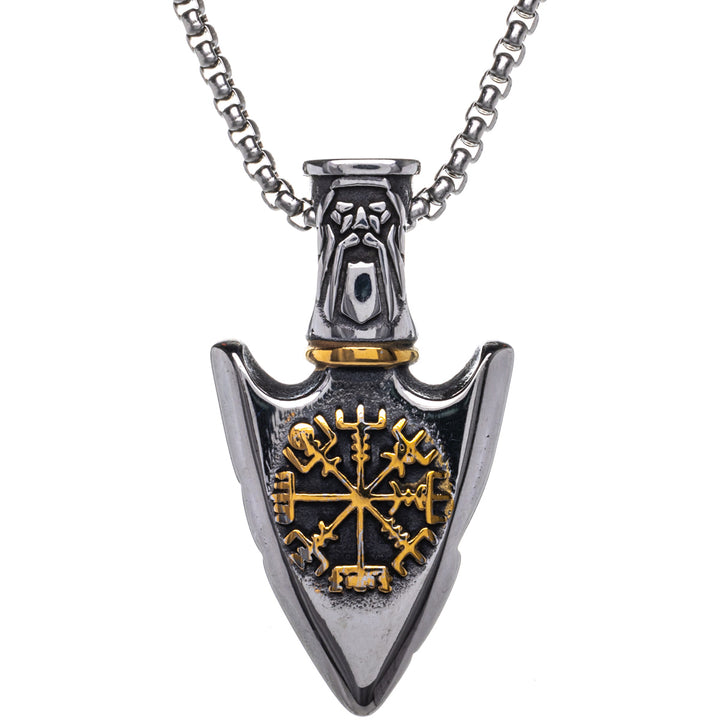 Gungnir Vegvísir Speer-Anhänger Halskette (Stahl 316L)