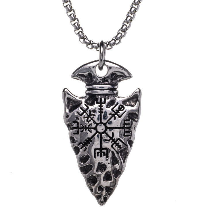 Gungnir Vegvísir Speerspitzen-Anhänger Halskette (Stahl 316L)