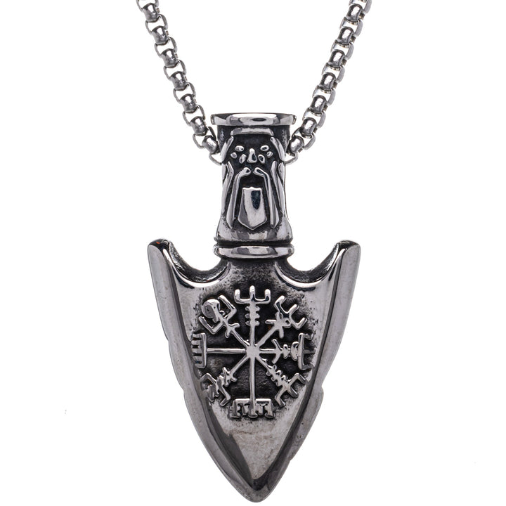 Gungnir Vegvísir Speerspitzen-Anhänger Halskette (Stahl 316L)