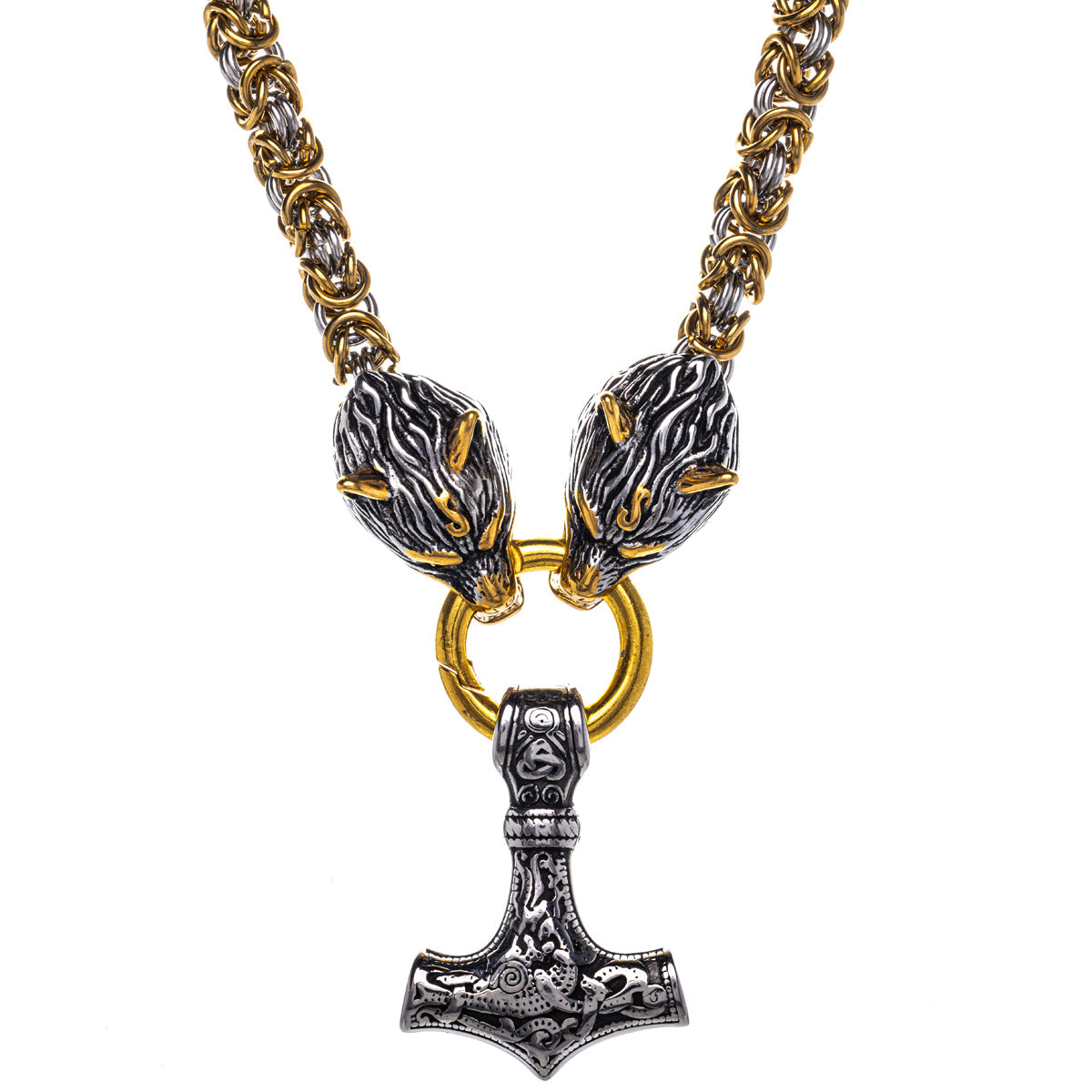 Thor's hammer pendant and Fern's wolf chain necklace (Steel 316L)