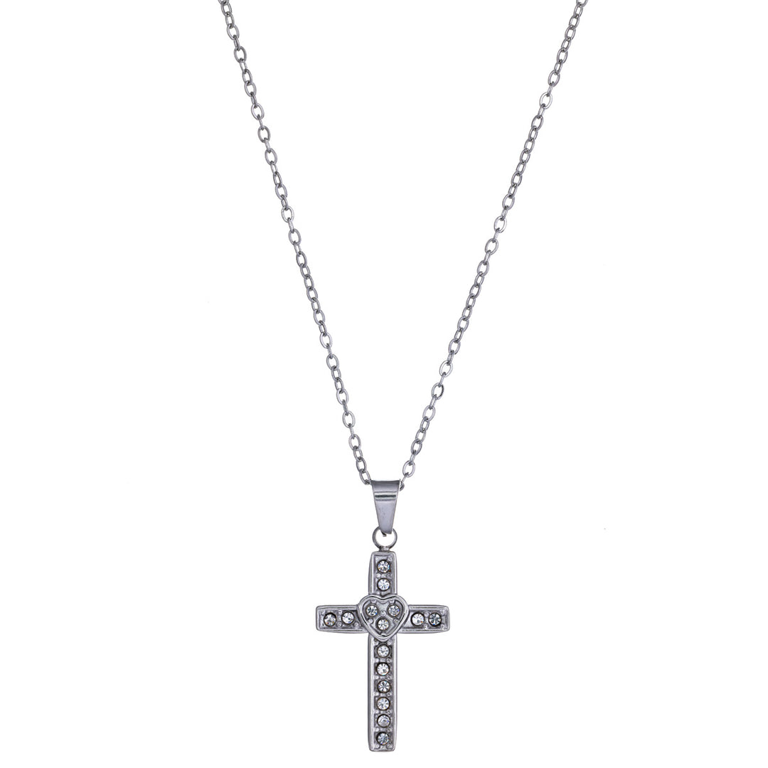 Glittering cross pendant necklace 42cm +5cm (Steel 316L)