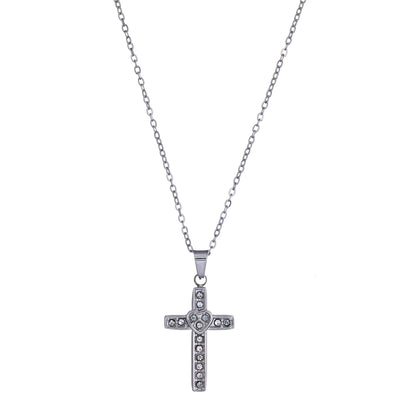Glittering cross pendant necklace 42cm +5cm (Steel 316L)