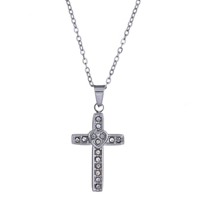 Glittering cross pendant necklace 42cm +5cm (Steel 316L)