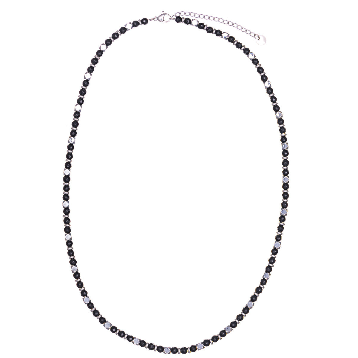 Steel glass bead necklace with steel chain 50cm +5cm (Steel 316L)