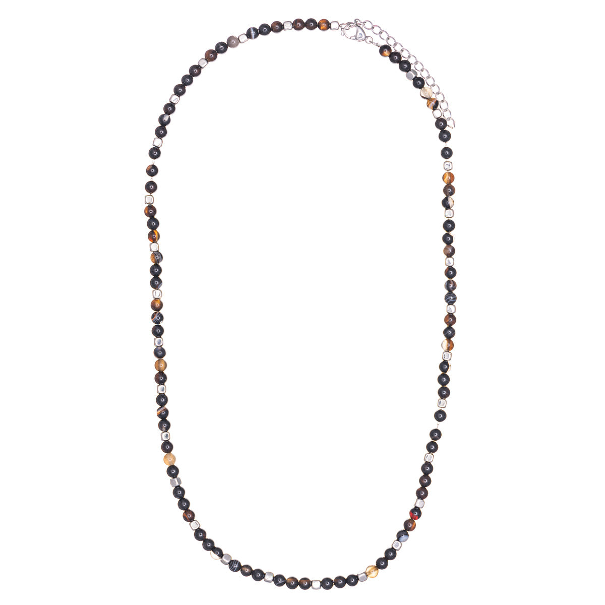 Stone bead necklace in steel chain 45cm +5cm (Steel 316L)