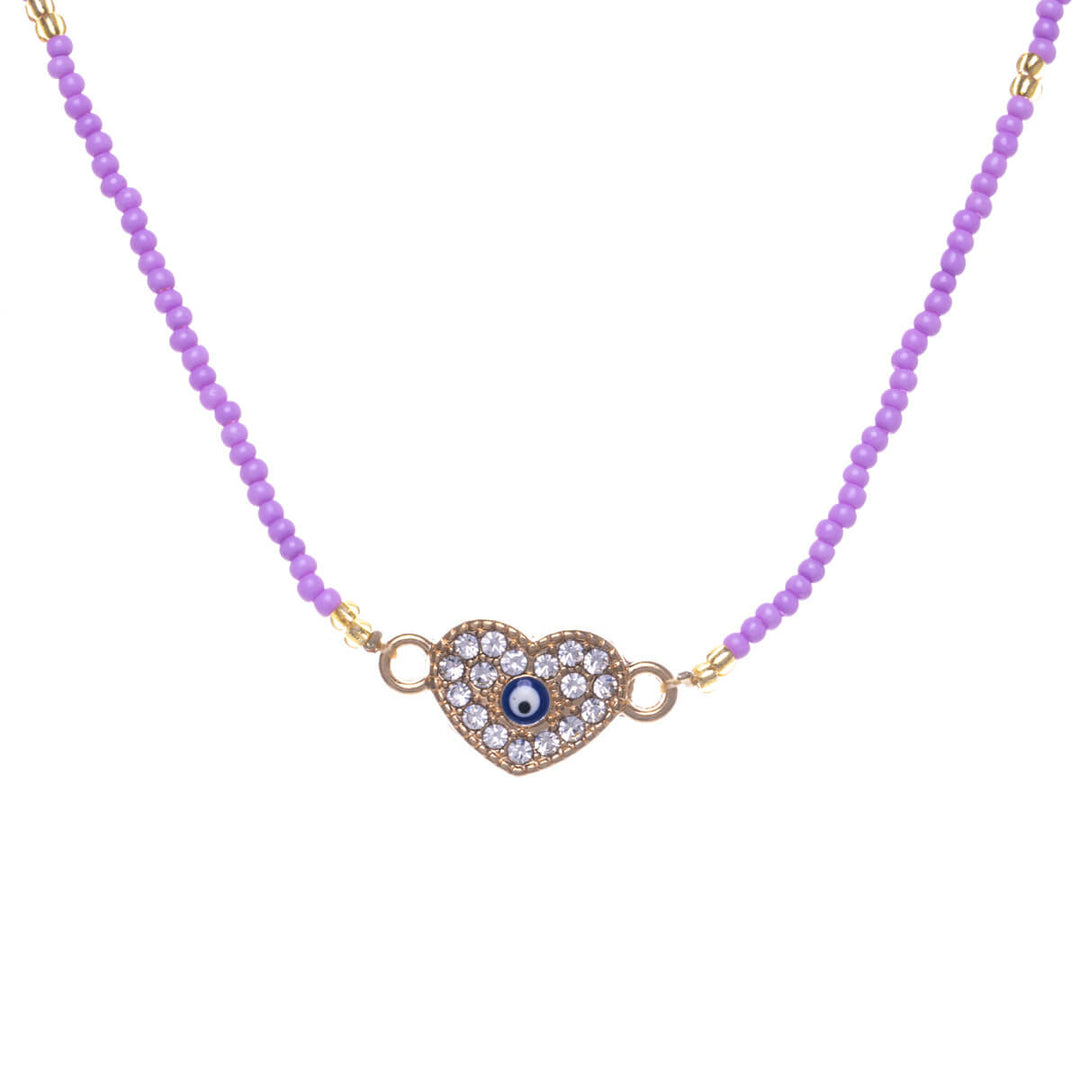 Evil eye colourful bead necklace 39cm +5cm (Steel 316L)