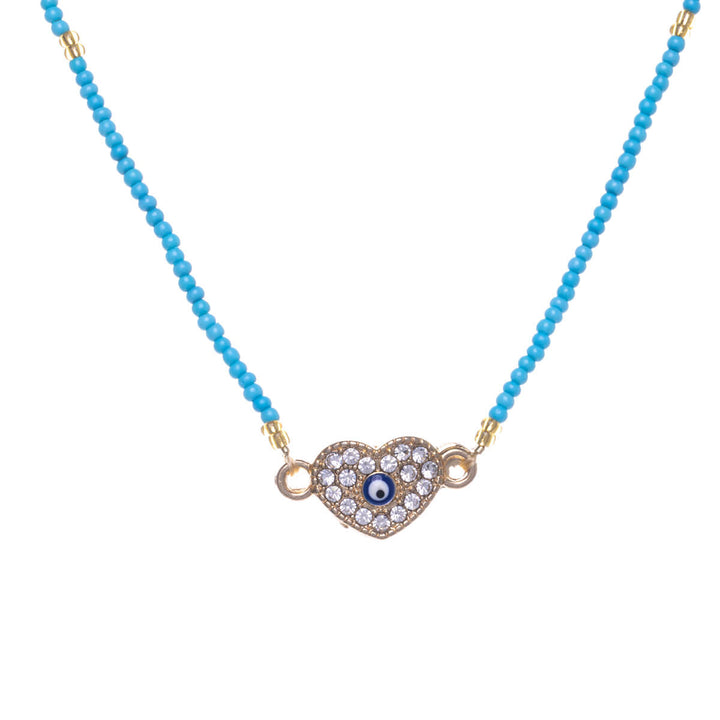 Evil eye colourful bead necklace 39cm +5cm (Steel 316L)