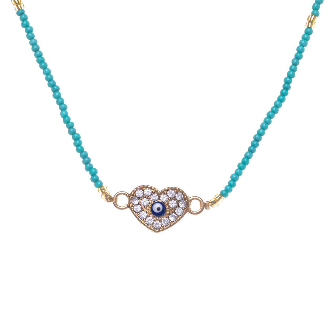 Evil eye colourful bead necklace 39cm +5cm (Steel 316L)