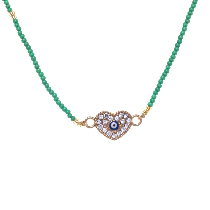 Evil eye colourful bead necklace 39cm +5cm (Steel 316L)