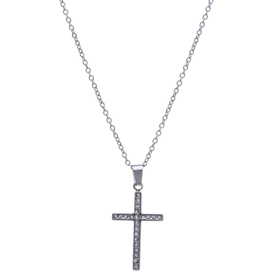 Stone cross pendant necklace 42cm (Steel 316L)