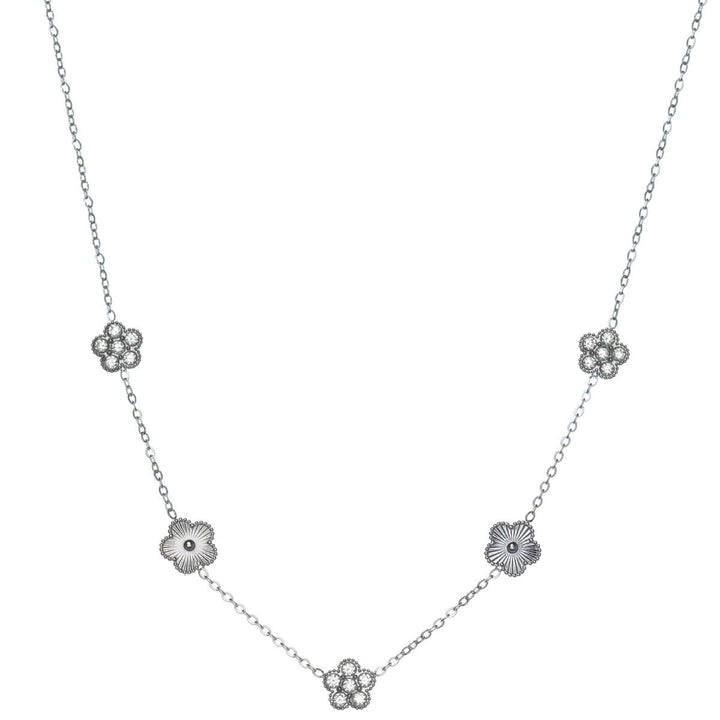 Zirconia flower necklace 40cm +5cm (Steel 316L)
