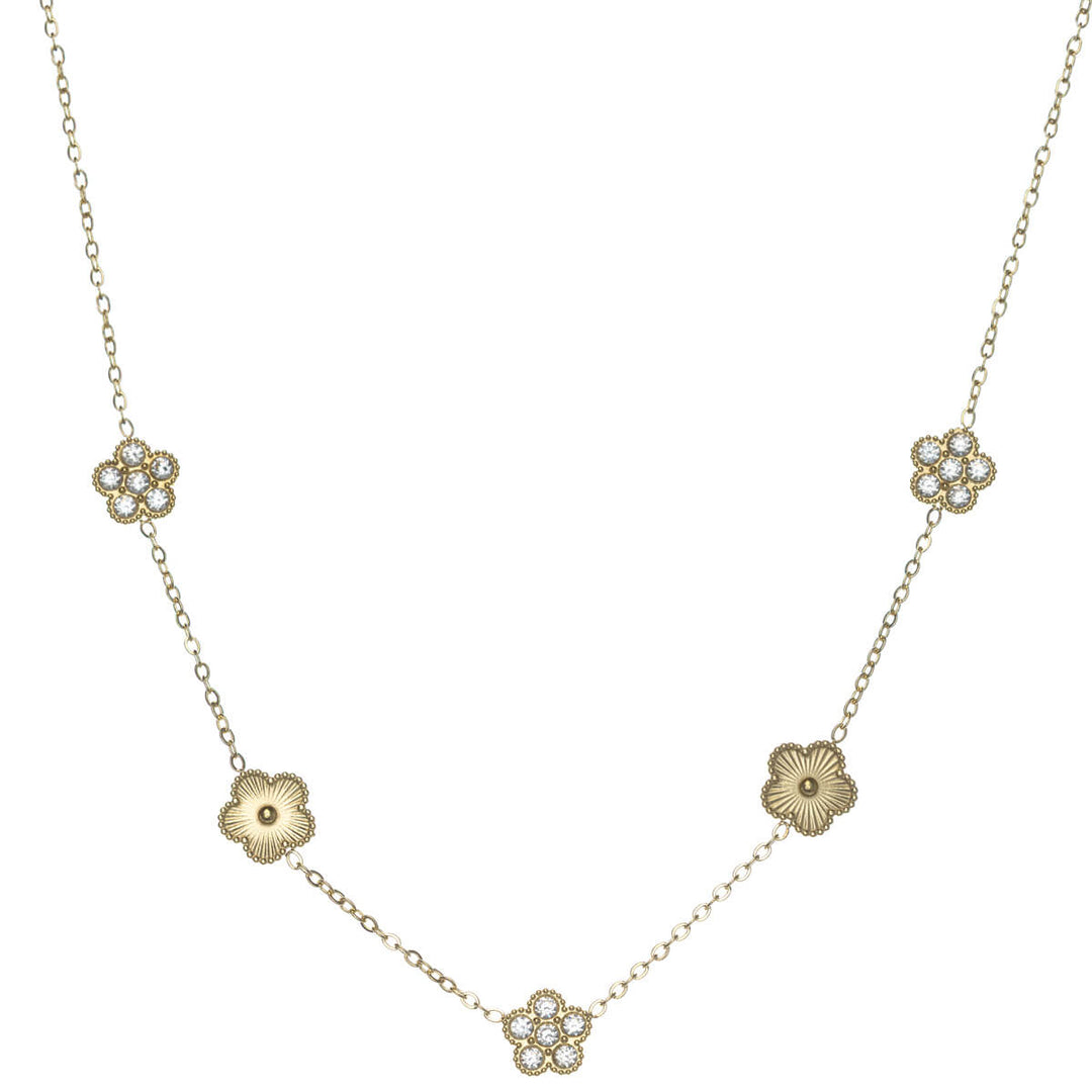 Zirconia flower necklace 40cm +5cm (Steel 316L)