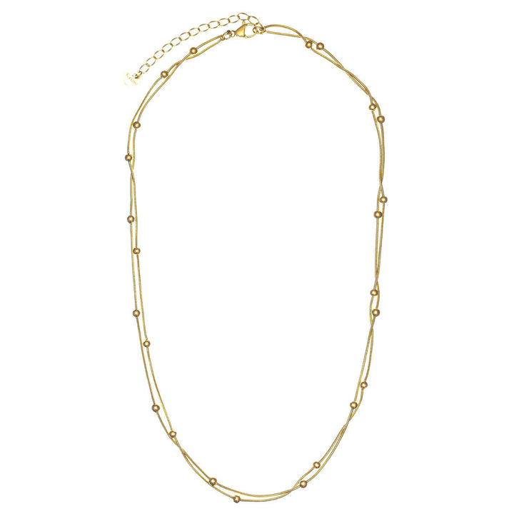 Teräksinen 2 rivinen kaulaketju helmillä 41cm +5cm (Teräs 316L)