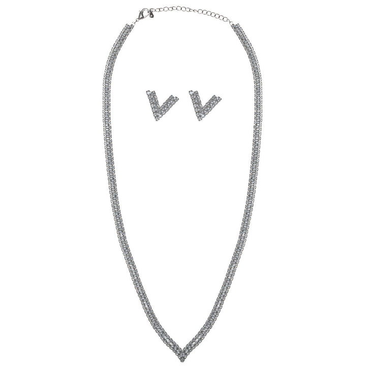 Zirconia party necklace, V-shape & earrings