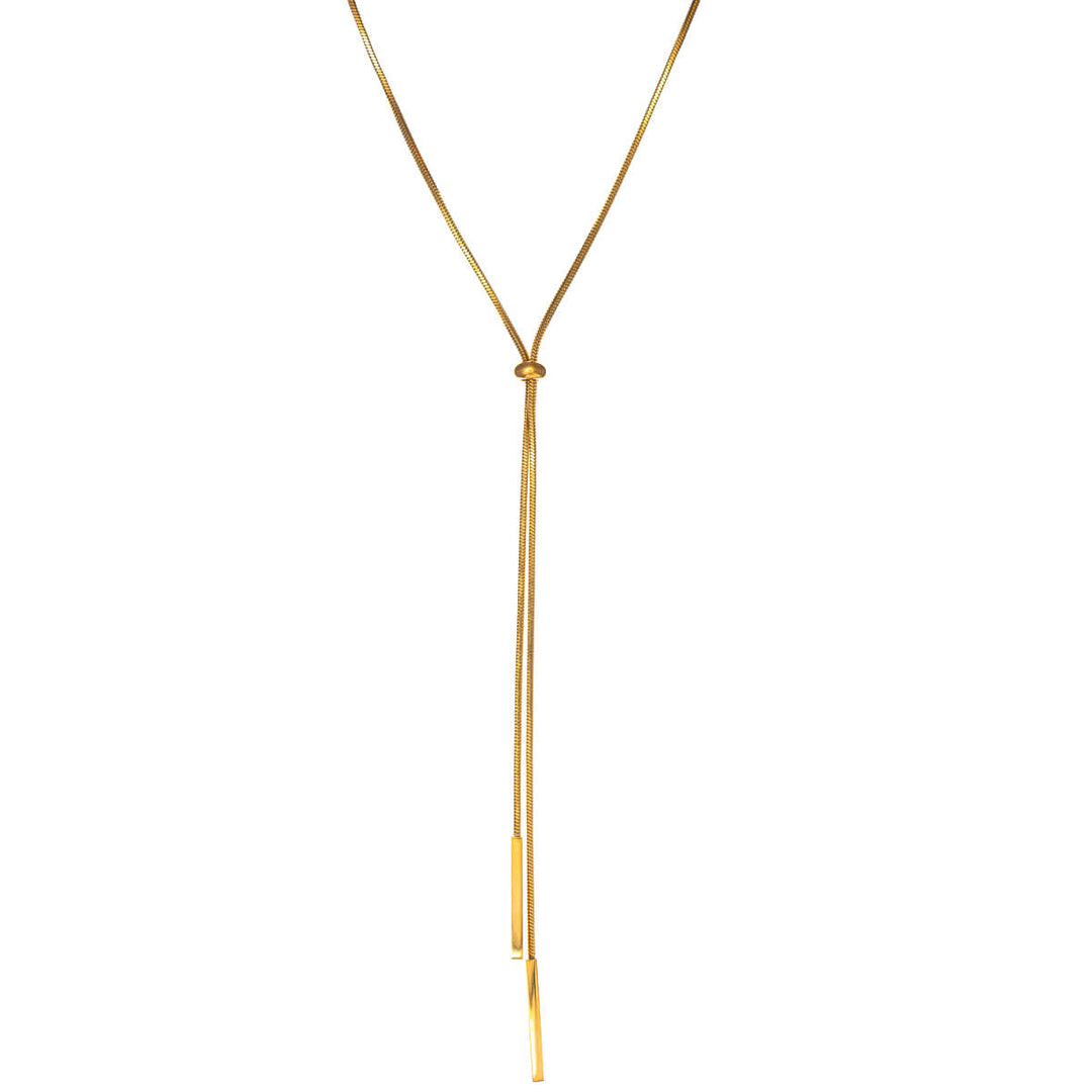 Säädettävä Y-kaulakoru litteällä helmellä 92cm (Teräs 316L)