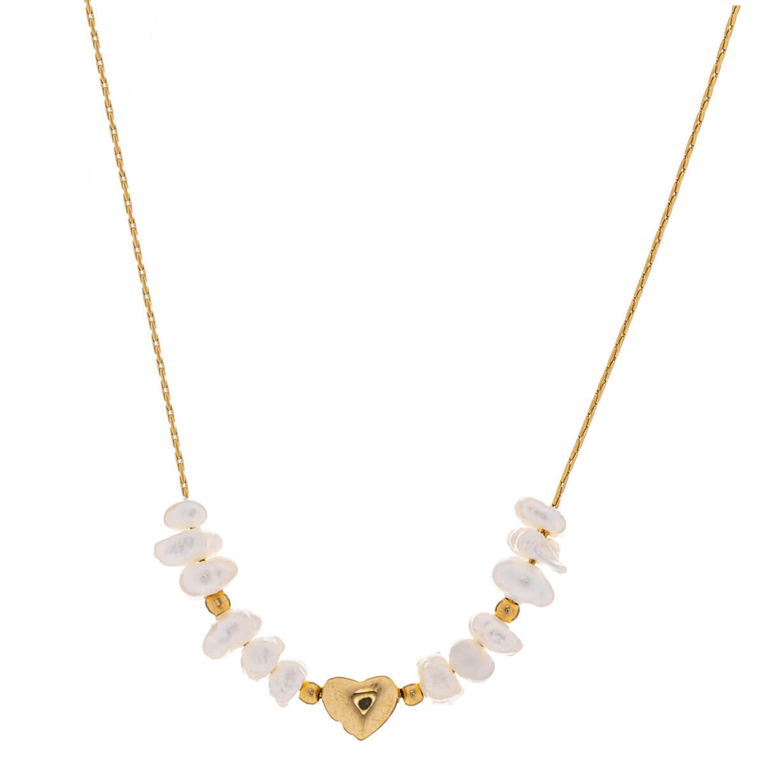 Helmi kaulakoru sydämellä 42cm (Teräs 316L)