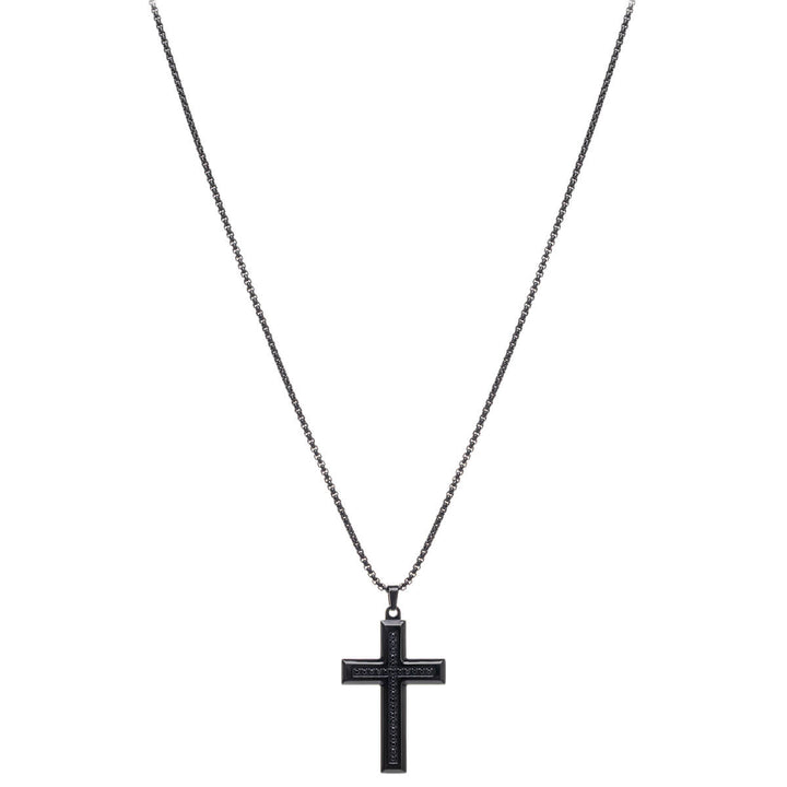 Men's cross necklace – black steel (316L)