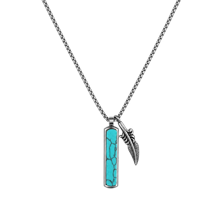 Necklace with feather and stone pendant, 55 cm (316L stainless steel)
