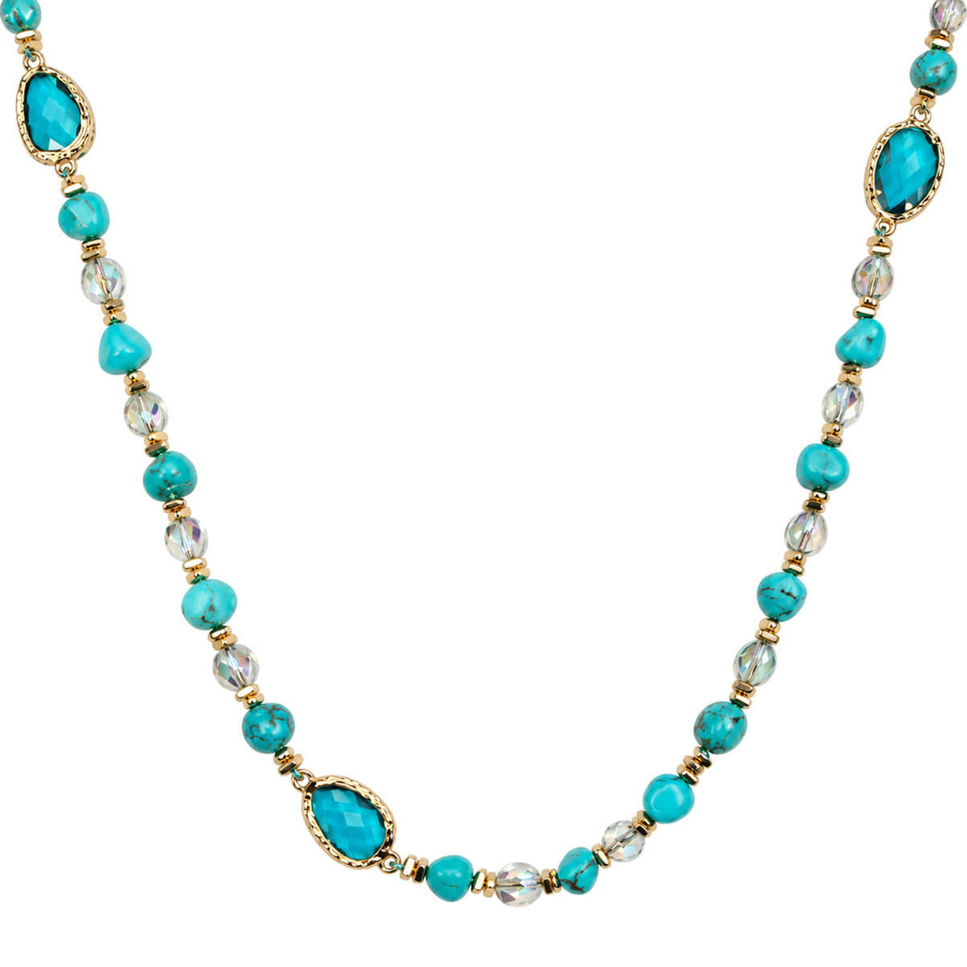 Turquoise long necklaces with glass and stone beads
