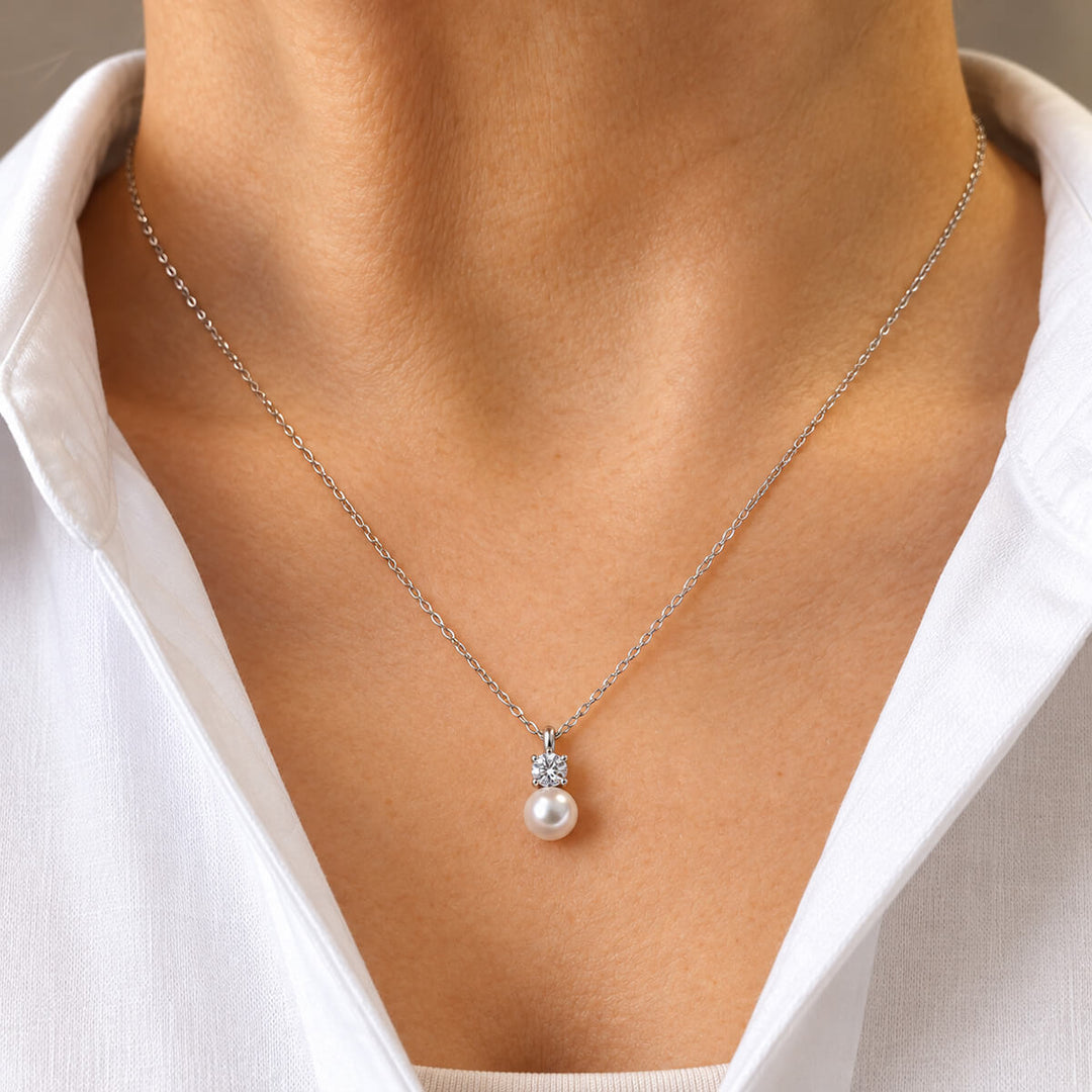 Delicate Pearl Zirconia Pendant Necklace (316L Stainless Steel)
