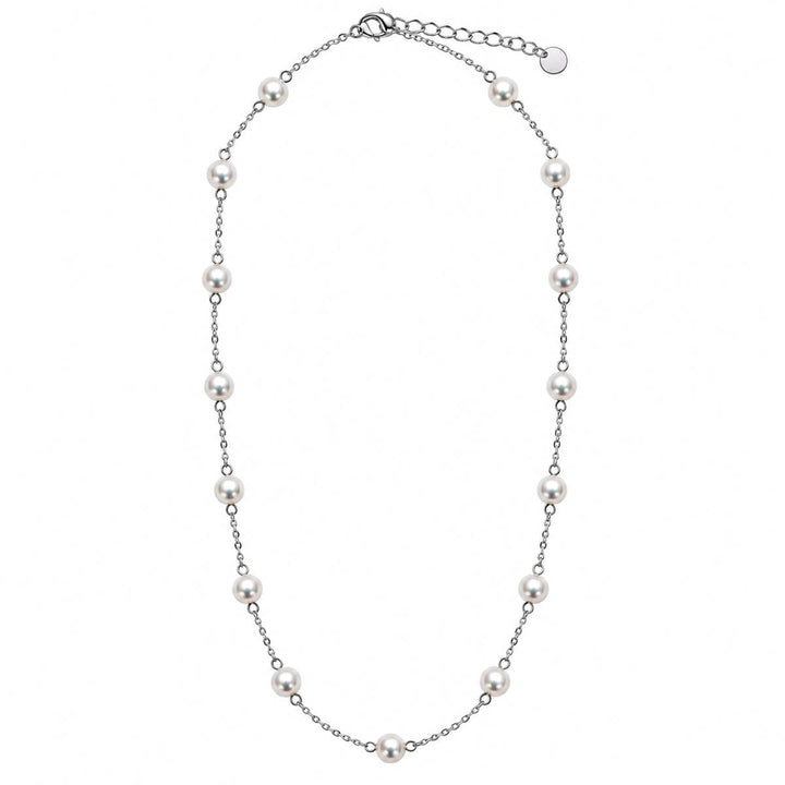 Perlenhalskette mit Stahlkette, 50 cm – weiße Perlen